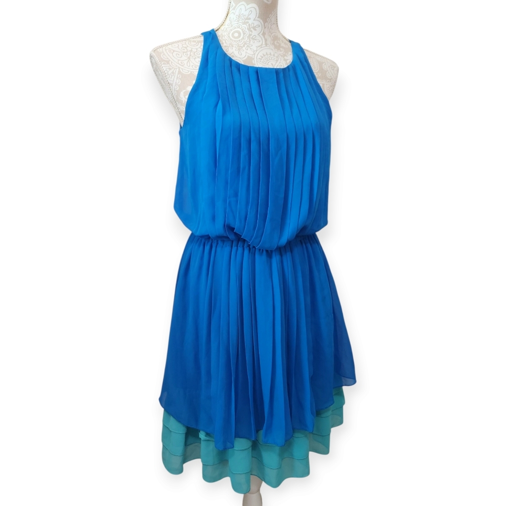 Jessica Simpson Cobalt Blue Pleated Summer Blouson Dress Size Small